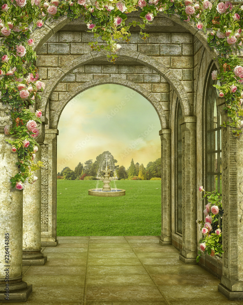 Fototapeta premium Fantasy stone gallery. Photomanipulation. 3D