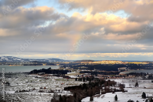 Winter view from the Alps mountain, located near Fussen town, Bavaria, Germany. © Maria Sbytova