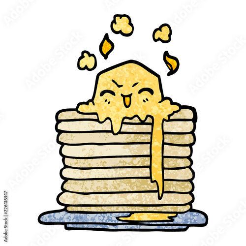 grunge textured illustration cartoon butter melting on pancakes