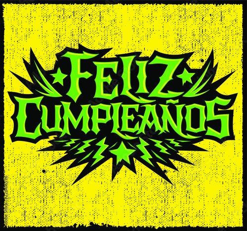 Fotografie, Obraz Feliz Cumpleanos, happy birthday spanish text, vector hardcore punk rock style l