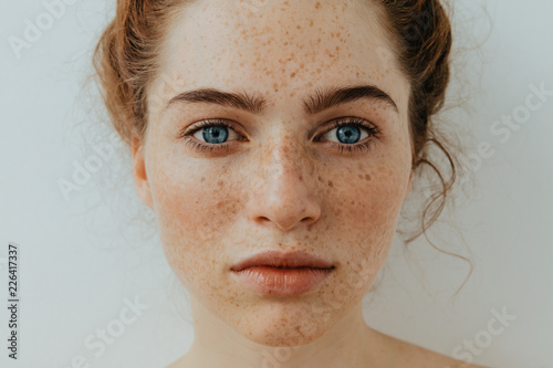 Portrait of woman with blue eyes photo