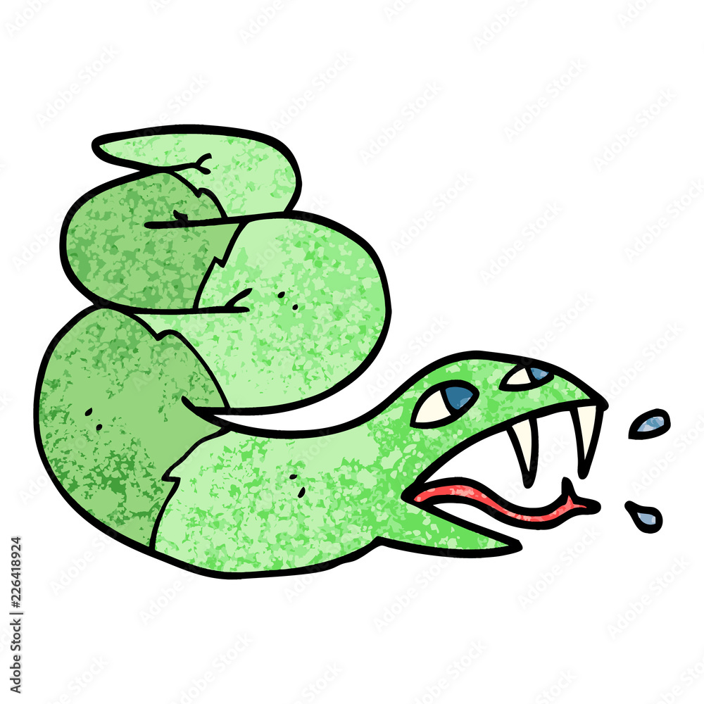 grunge textured illustration cartoon hissing snake Stock Vector | Adobe  Stock