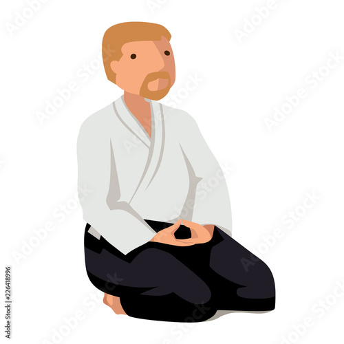 Vector illustration of a man in hakama. Suitable for oriental martial arts such as aikido, judo, karate, jiu-jitsu, bodo