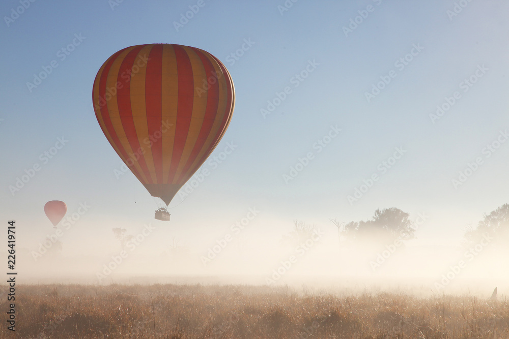 Obraz premium Hot Air Balloon flight over Gold Coast Hinterland, Queensland, Australia at sunrise in mid winter