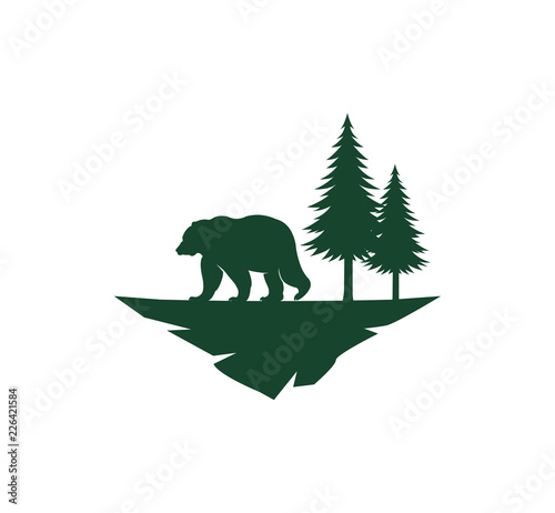 animal bear with pine tree on a park land vector illustration logo design © great19