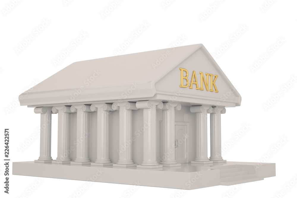 A bank building isolated on white background 3D illustration. A bank building isolated on white background 3D illustration.