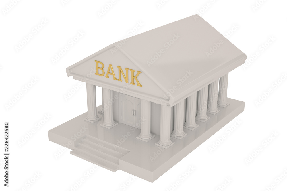 A bank building isolated on white background 3D illustration. A bank building isolated on white background 3D illustration.