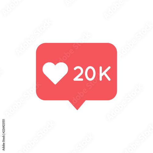 New counter like notification icon. Followers like notification button. Modern vector illustration.