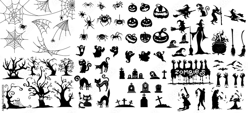 Fototapeta Big collection of Happy Halloween Magic collection, Hand drawn vector illustration.