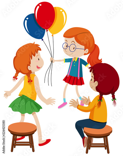Three girls and balloons