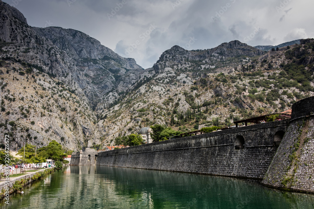 The old Mediterranean port of Kotor is surrounded by fortifications built during the Venetian period.