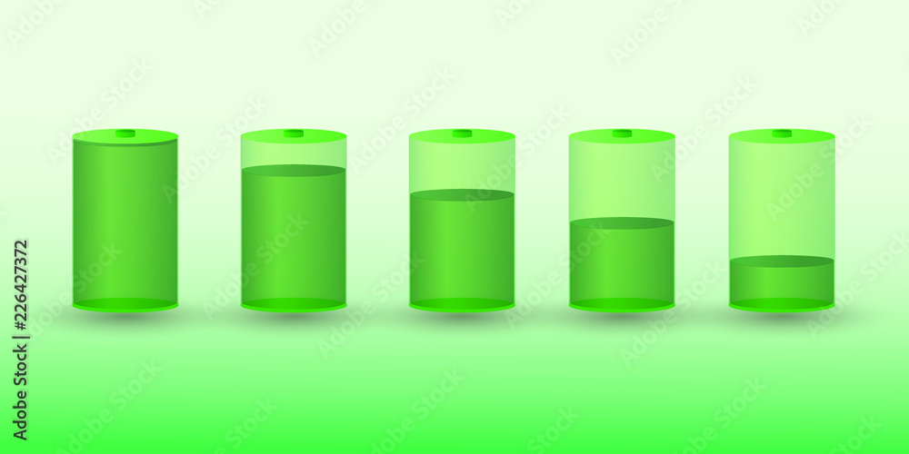 A set of green rechargeable battery with different charge levels vector illustration A set of green rechargeable battery with different charge levels vector illustration