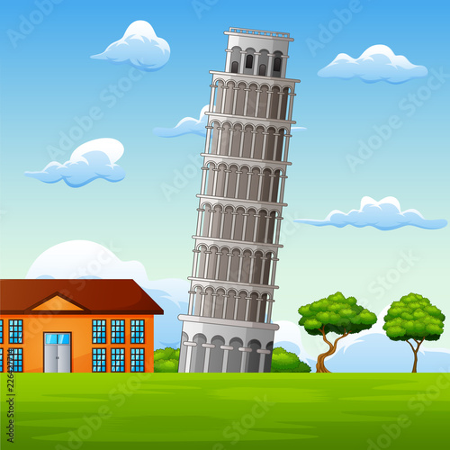 Illustration of landscape background with pisa tower