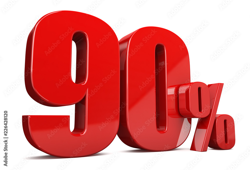 3d render illustration. Red ninety percent on a white background. 3d render illustration. Red ninety percent on a white background.