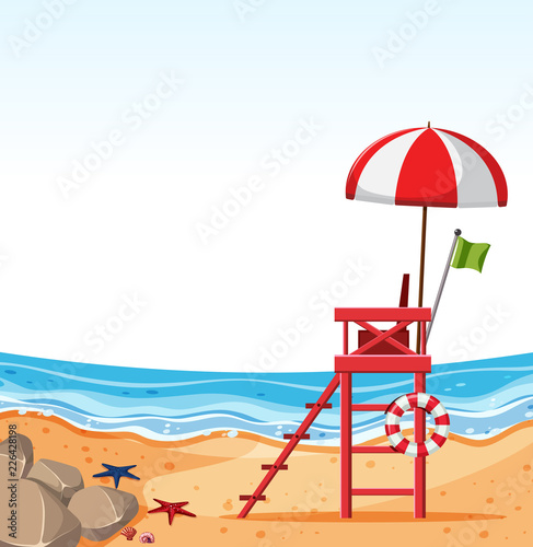 Empty beach with lifeguard chair