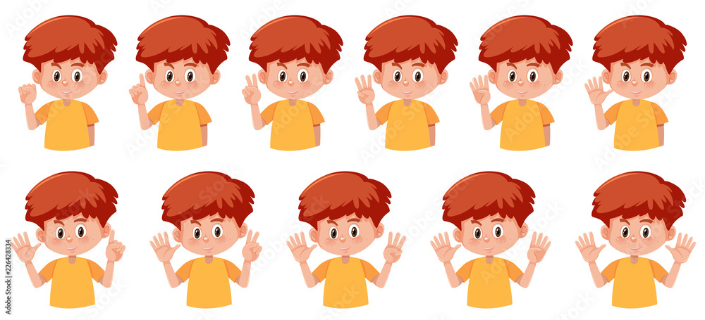 Set of boy with hand number gesture Set of boy with hand number gesture