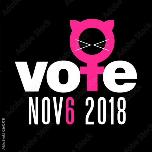 The word vote is combined with female symbol to encourage women to vote in the US November 6 midterm election. Design for signs, banners, t-shirts.