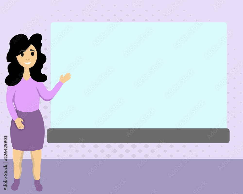 Flat design business Vector Illustration concept Empty copy space modern abstract background Geometric element. Female Human Standing Hand Presenting Rectangular Blank Whiteboard Flat design business Vector Illustration concept Empty copy space modern abstract background Geometric element. Female Human Standing Hand Presenting Rectangular Blank Whiteboard
