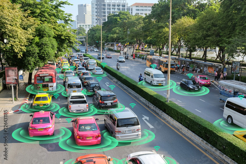 Smart car, self-driving mode vehicle with Radar signal system and and wireless communication, Autonomous car. photo