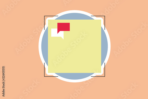 Flat design business Vector Illustration concept copy text for esp Web banners promotional material mock up template. Two Empty Speech Bubble Overlapping on Blank Square Shape above a Circle