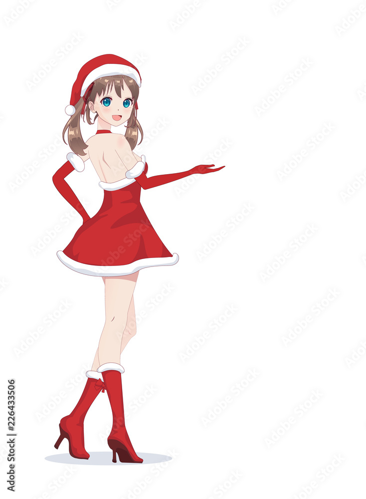 Anime manga girl dressed in Santa Claus costume Anime manga girl dressed in Santa Claus costume