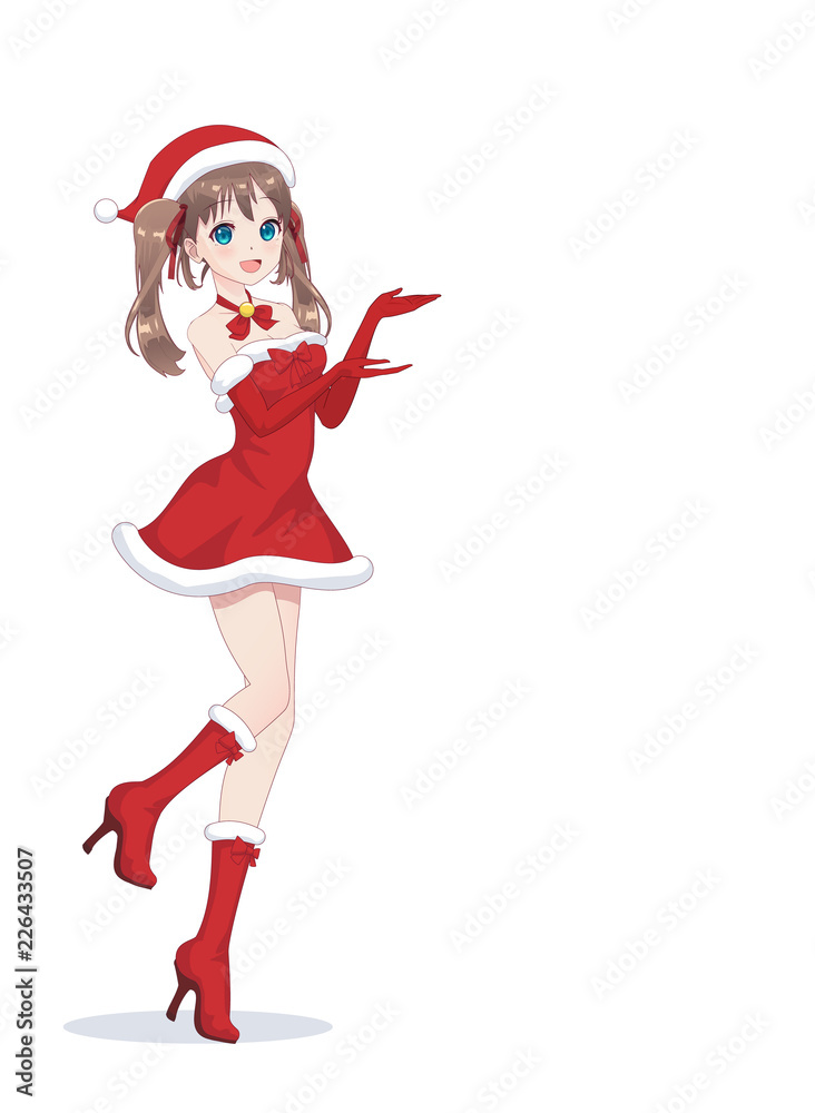 Anime manga girl dressed in Santa Claus costume Anime manga girl dressed in Santa Claus costume