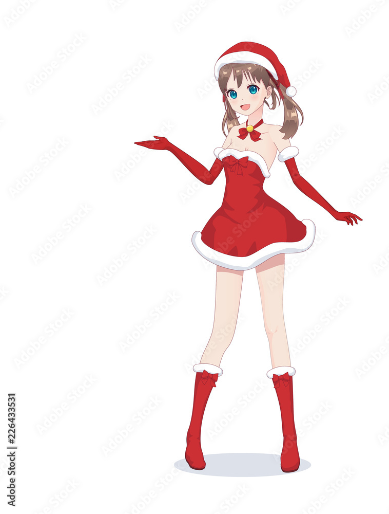 Anime manga girl dressed in Santa Claus costume Anime manga girl dressed in Santa Claus costume
