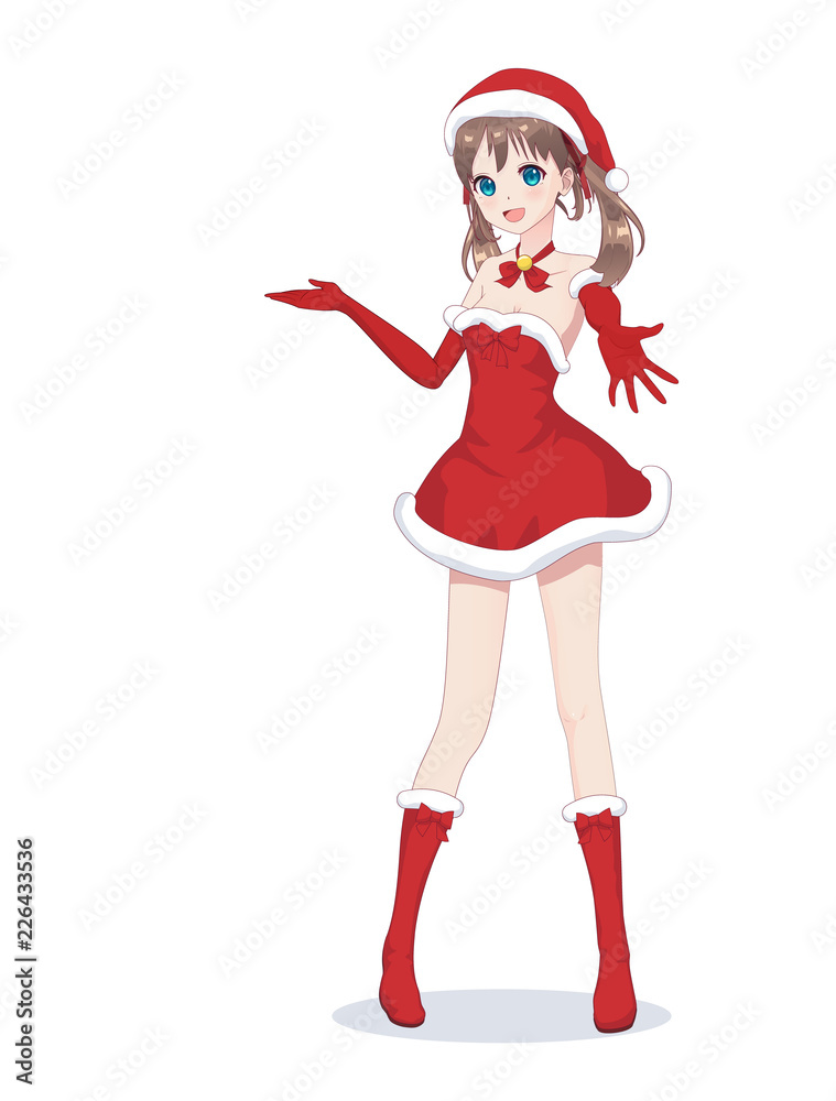 Anime manga girl dressed in Santa Claus costume Anime manga girl dressed in Santa Claus costume