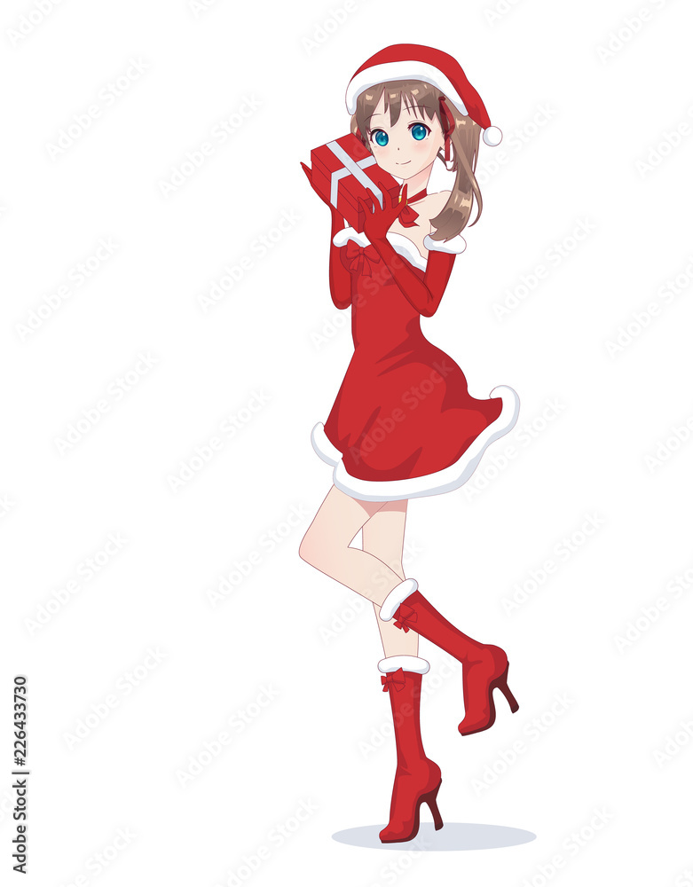 Premium AI Image  Anime girl in a santa claus dress