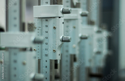Close up of measurement equipment known as vernier height gauge