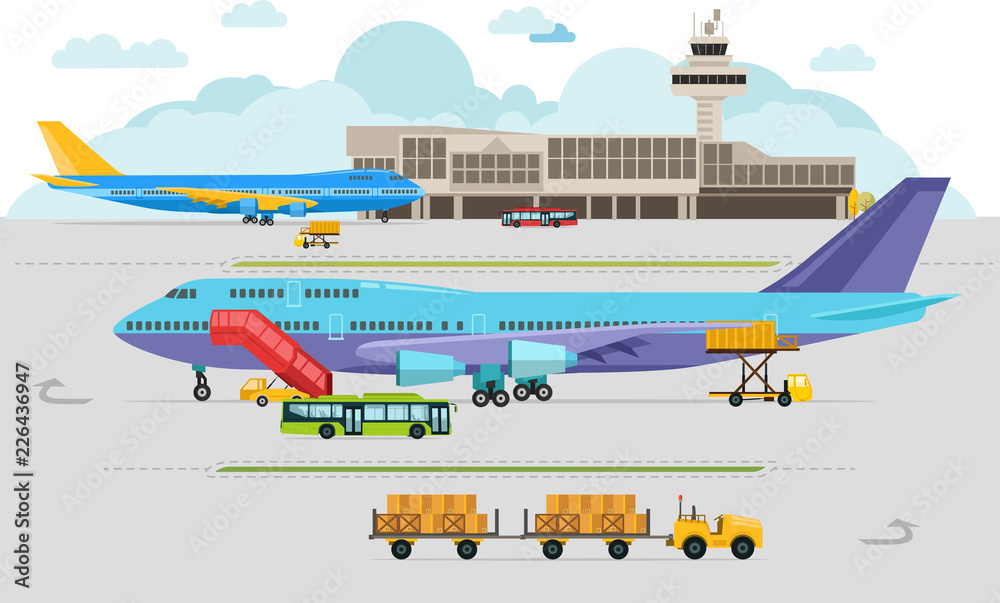 Airport Arrivals at Airport and Departures, Travel Concept, Flat Design, Vector Illustration