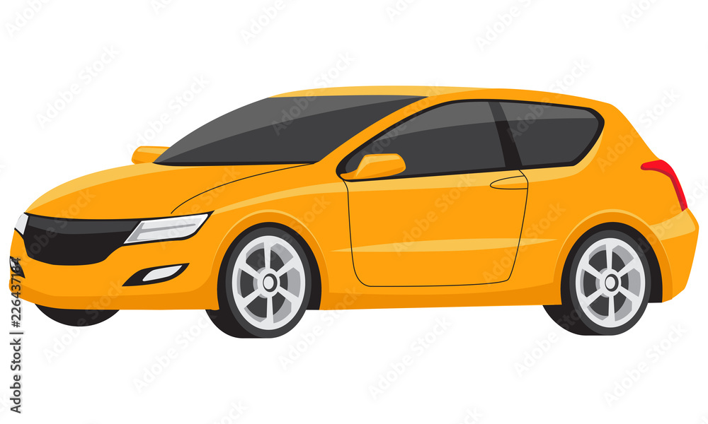Yellow small modern family car Yellow small modern family car