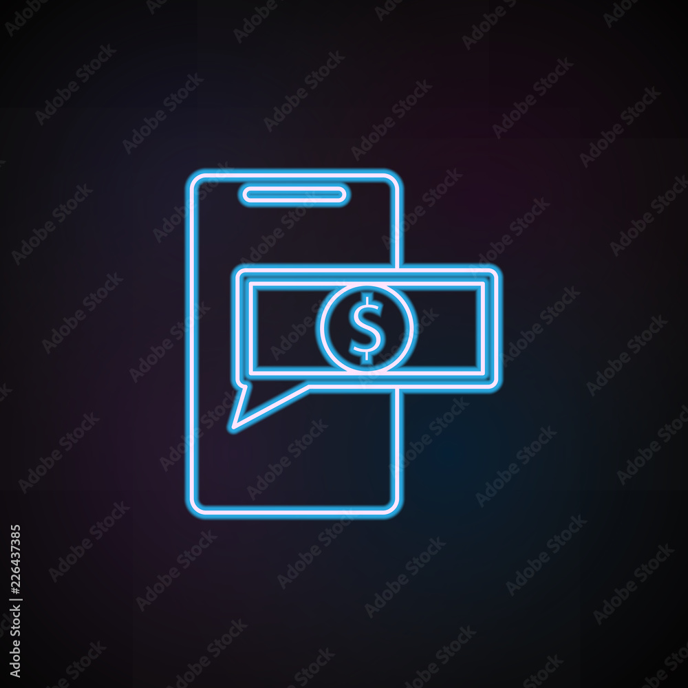 money in mobile banking icon in neon style. One of Mobile banking collection icon can be used for UI, UX