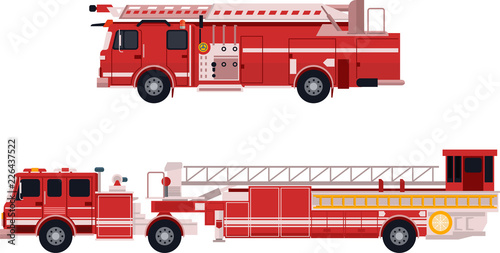 Fire truck in flat vector