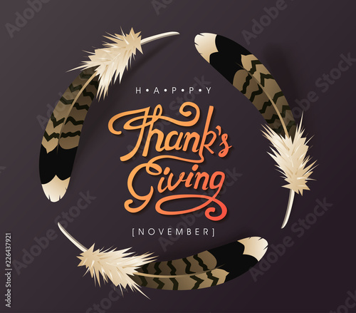 Thanksgiving day banner background. Celebration quotation for card.vector illustration.Autumn season happy Thanksgiving inscription.