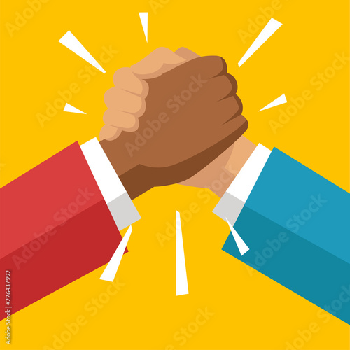 Two businessman holding hand for agreement vector flat style