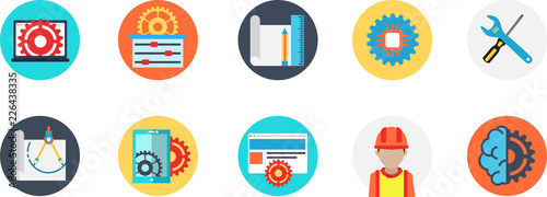 Set of industry icon and for construction, building, electricity, production and technology design