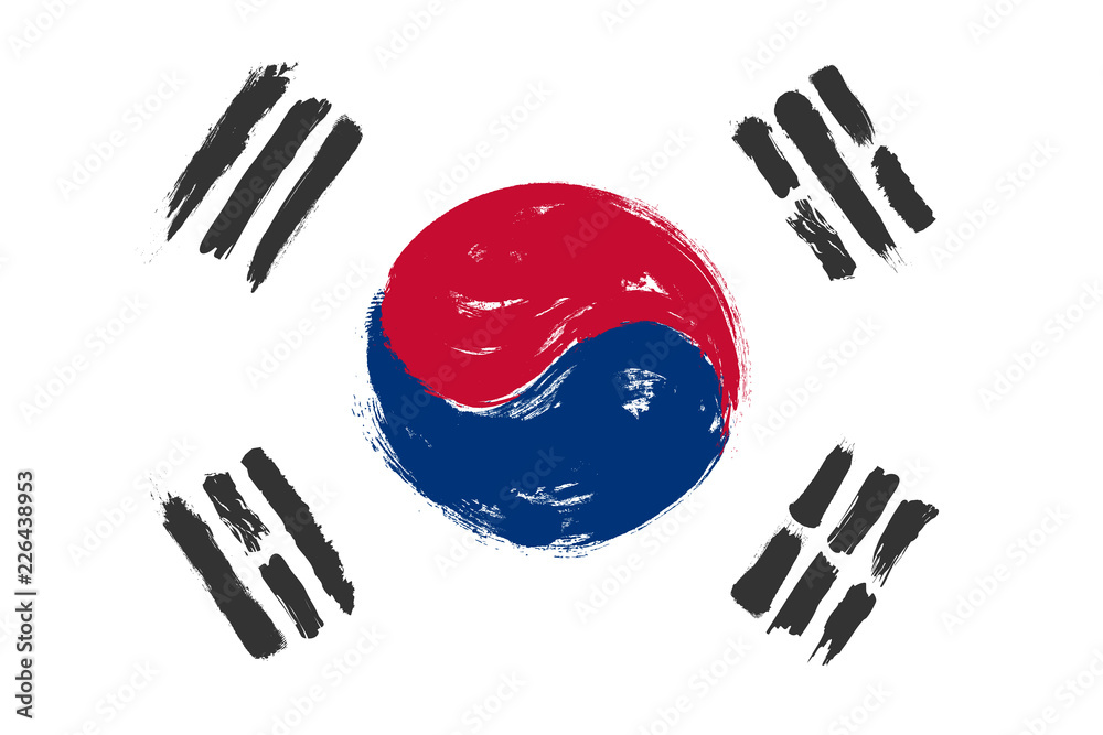 South korea flag with grunge watercolor painting design . Vector illustration - obrazy, fototapety, plakaty 