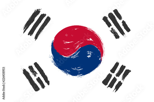 South korea flag with grunge watercolor painting design . Vector illustration