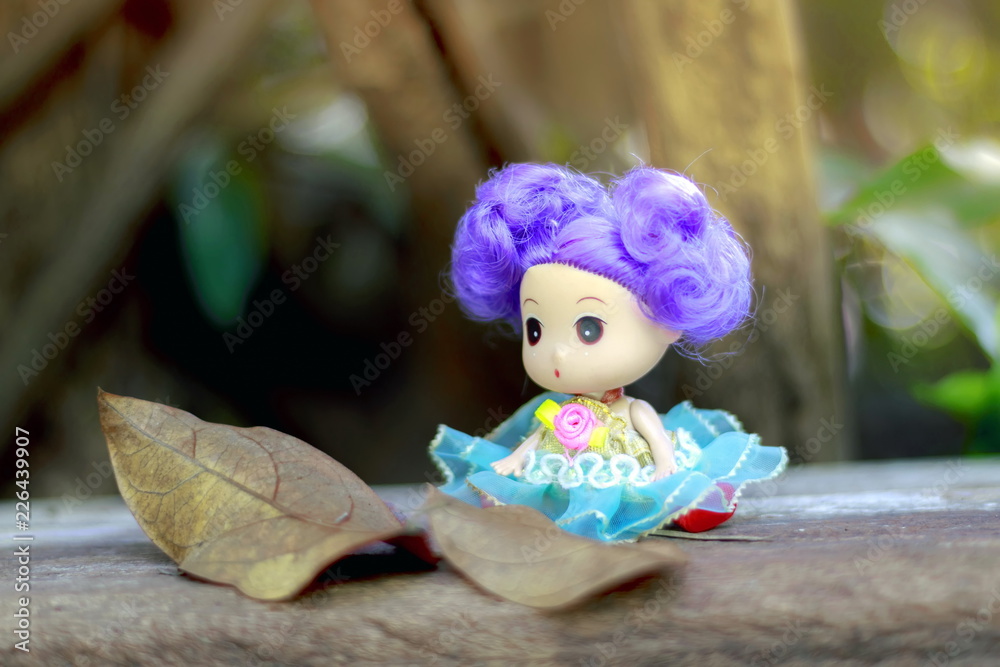 Fototapeta premium The doll in the garden and beautiful nature.