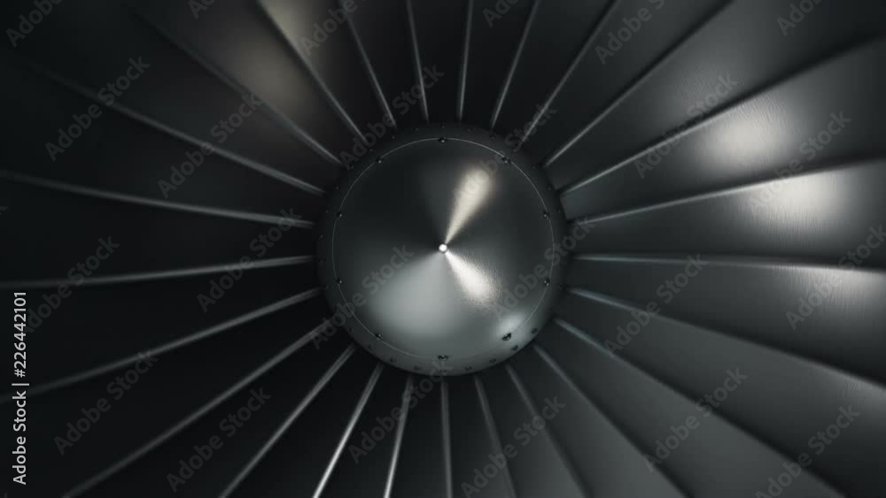 Animation of rotation turbine from turbojet airplane engine. Animation of seamless loop.
