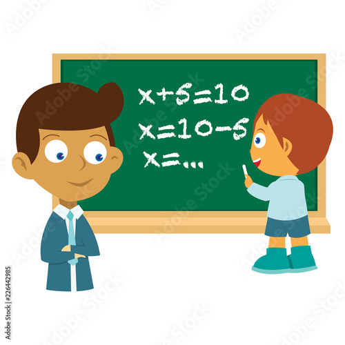 A teacher asking his student to work on math case in the front of class