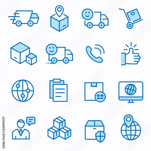 Logistics flat line icon set. Vector illustration. Editable stroke.