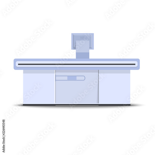 supermarket checkout with computer monitor in blue shades