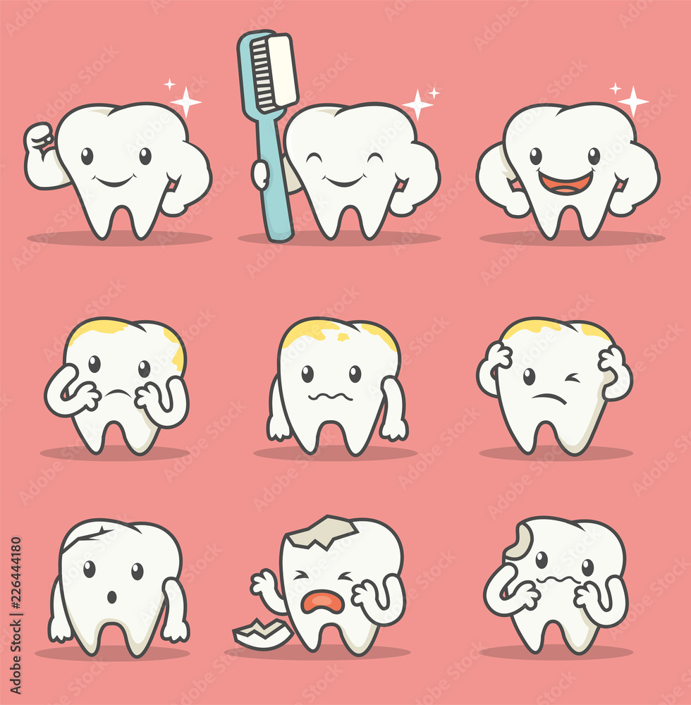 Set of many tooth mascot with expression and pose Set of many tooth mascot with expression and pose