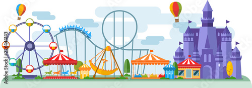 Amusement Park in flat colorful vector style