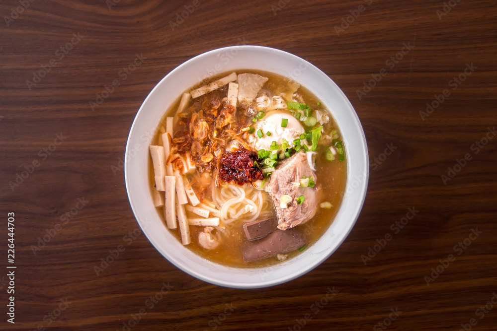 Chicken Noodle Placed on Wooden Table Chicken Noodle Placed on Wooden Table