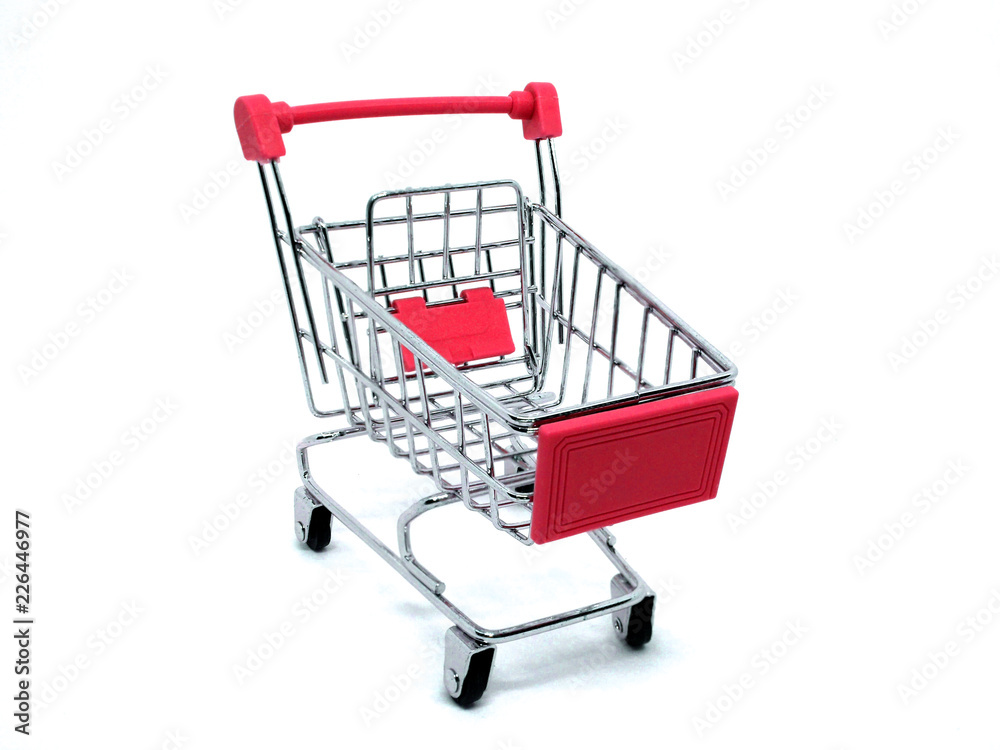 red shopping cart isolated on white background