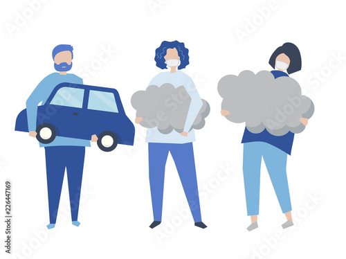 Character of people holding air pollution symbols illustration