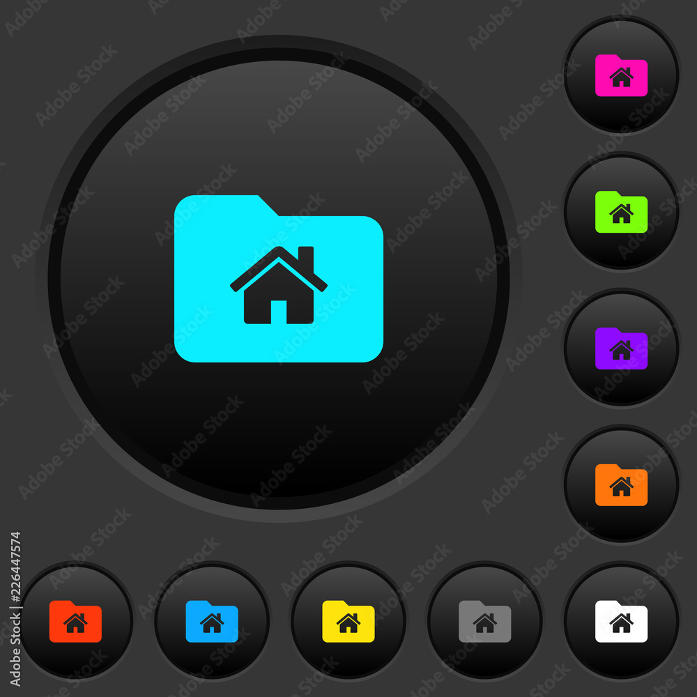 Home folder dark push buttons with color icons Home folder dark push buttons with color icons